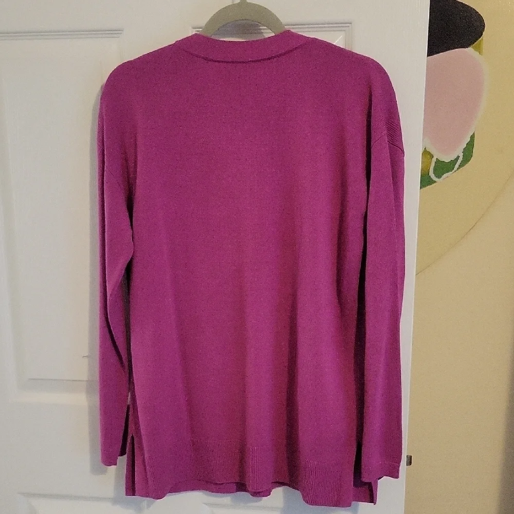 Talbots Magenta cotton blend V-Neck Long sleeve SzM ribbed Cardigan